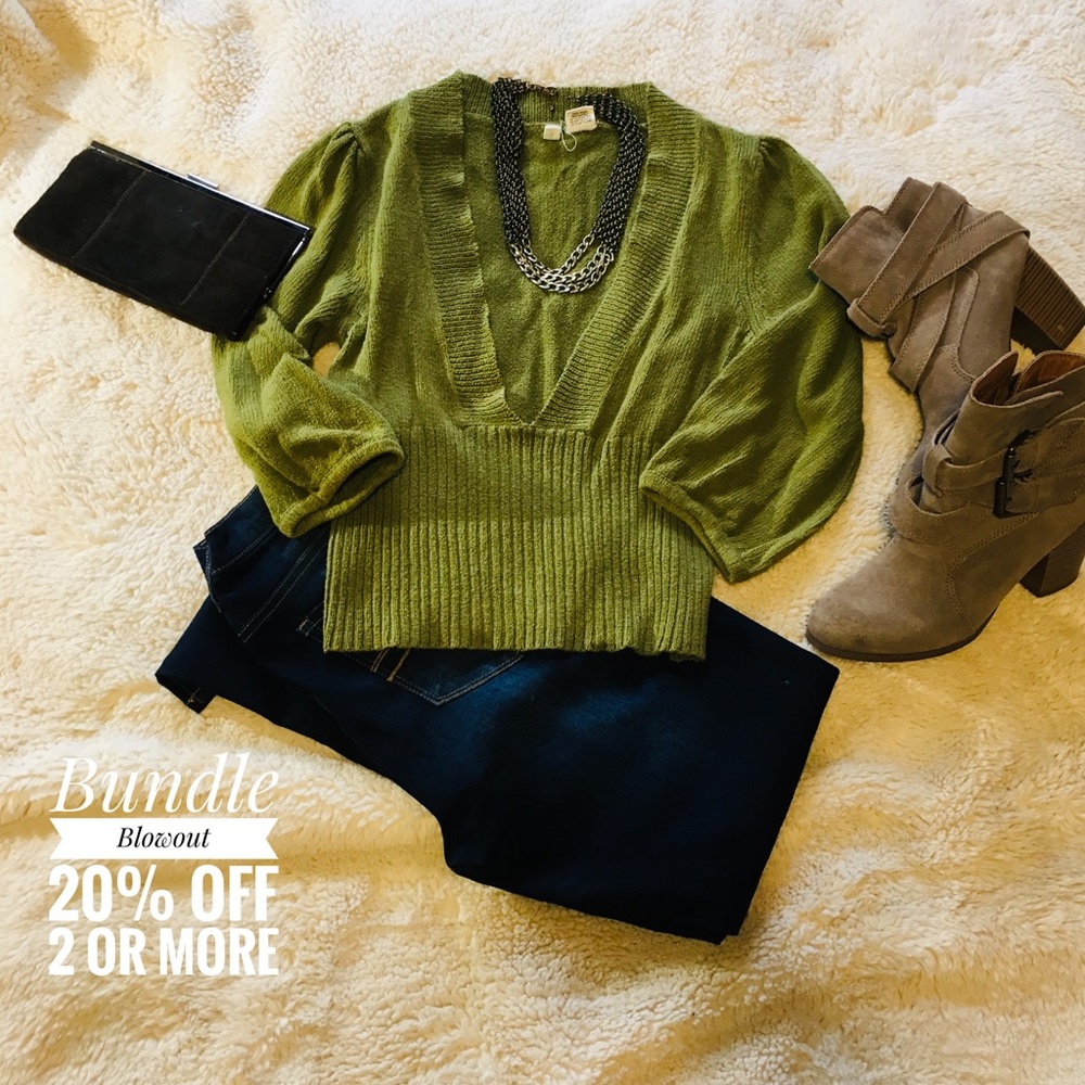 Anthropologie deep V 3/4 sleeve cropped sweater